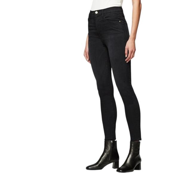 FRAME Ali High Rise Ankle Skinny Jeans Noir Black Classic Stretch Size 27 - Picture 1 of 12